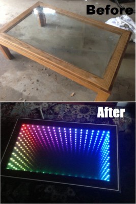 Ein alter Glastisch kann mit LEDs super aufgepeppt werden. 
