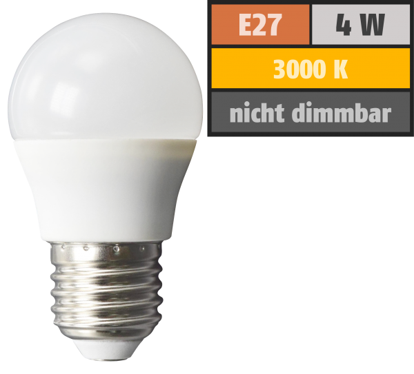 LED Tropfenlampe McShine, E27, 4W, 320lm, 160°, 3000K, warmweiß, Ø45x78mm