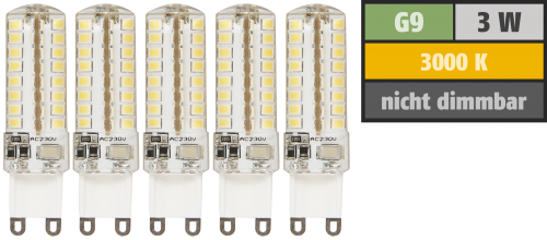 McShine LED-Stiftsockellampe McShine &#039;&#039;Silicia&#039;&#039;, G9, 3W, 320 lm, warmweiß, 5er-Pack