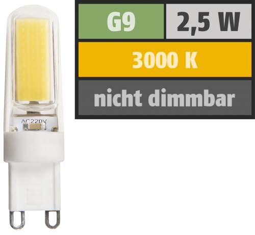 McShine LED-Stiftsockellampe McShine &#039;&#039;Silicia COB&#039;&#039;, G9, 2,5W, 260 lm, warmweiß