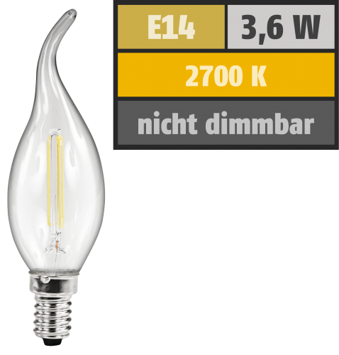 McShine LED Filament Kerzenlampe Windstoß McShine, E14, 3,6W, 360 lm, warmweiß, klar