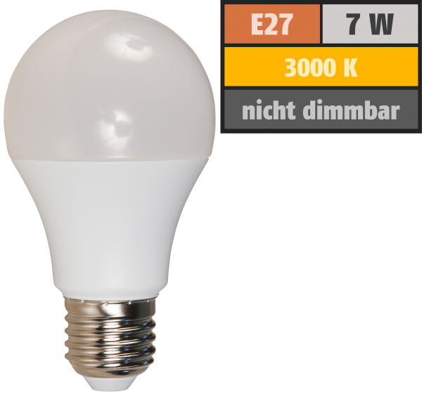 LED Glühlampe McShine, E27, 7W, 650lm, 240°, 3000K, warmweiß, Ø60x109mm