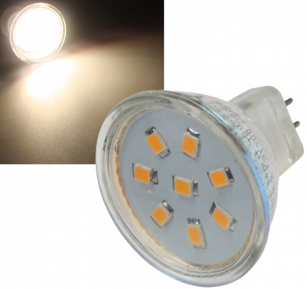 LED Strahler MR11, 8x 2835 SMD LEDs 12V, 2W, 140 Lumen, 3000k / warmweiß