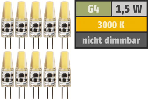 McShine LED-Stiftsockellampe McShine &#039;&#039;Silicia COB&#039;&#039;, G4, 1,5W, 200lm, warmweiß, 10er-Pack