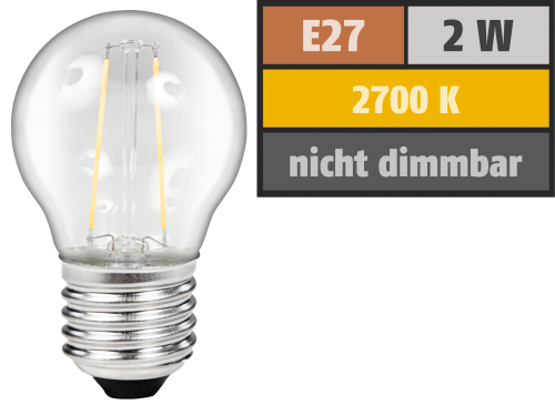 McShine LED Filament Tropfenlampe McShine &#039;&#039;Filed&#039;&#039;, E27, 2W, 200Lm, warmweiß, klar