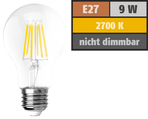 McShine LED Filament Glühlampe McShine &#039;&#039;Filed&#039;&#039;, E27, 9W, 1055 lm, warmweiß, klar
