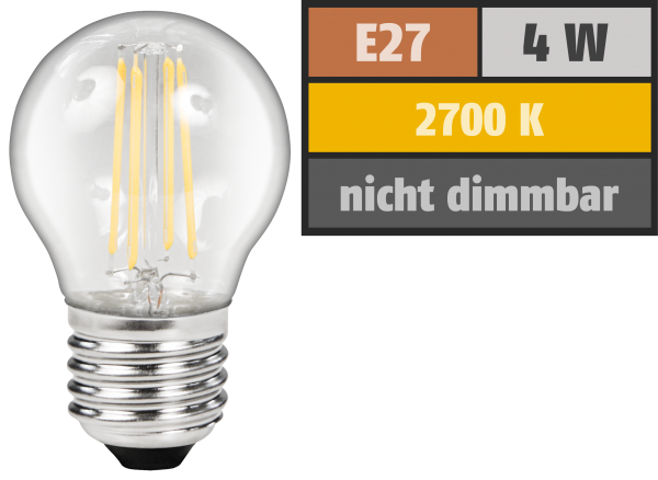 LED Filament Tropfenlampe McShine &#039;&#039;Filed&#039;&#039;, E27, 4W, 470lm, warmweiß, klar