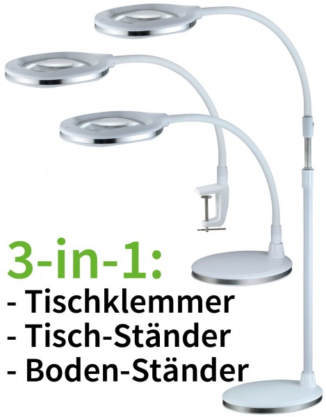 Lupenleuchte 3 Dioptrien &quot;CT-LL 67 3in1&quot; 5/10W, 670lm, 6400K, Standfuss + Klemme