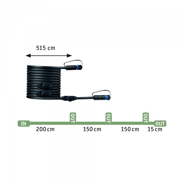 Paulmann Plug &amp; Shine Kabel 5m 4 Ausgänge IP68 Schwarz