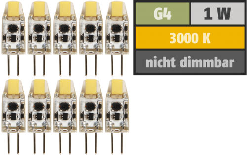 McShine LED-Stiftsockellampe McShine &#039;&#039;Silicia COB&#039;&#039;, G4, 1W, 110lm, warmweiß, 10er-Pack