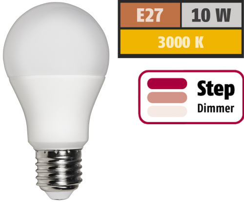 McShine LED Glühlampe McShine, E27, 10W, 810 lm, 3000K, warmweiß, step dimmbar 100/50/10%