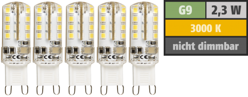 McShine LED-Stiftsockellampe McShine &#039;&#039;Silicia&#039;&#039;, G9, 2,3W, 180 lm, warmweiß, 5er-Pack