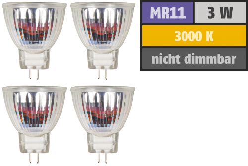McShine LED-Strahler McShine &#039;&#039;MCOB&#039;&#039; MR11 / G4, 3W, 250lm, warmweiß, 4er-Pack