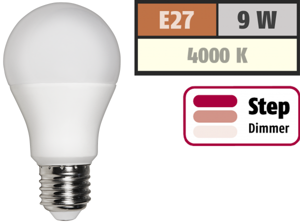 LED Glühlampe McShine, E27, 9W, 810 lm, 4000K, neutralweiß, step dimmbar 100/50/10%
