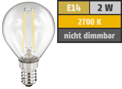 McShine LED Filament Tropfenlampe McShine &#039;&#039;Filed&#039;&#039;, E14, 2W, 200 lm, warmweiß, klar