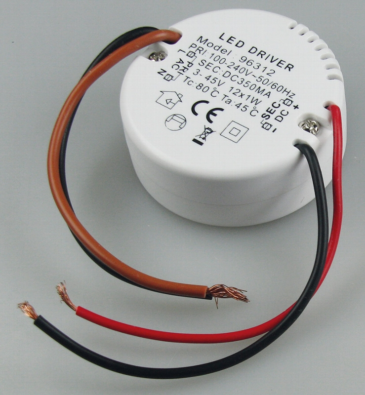 elektronischer LED-Trafo 3-45V, rund 220-240V, Ausgang konstant Strom 350mA, Zubehör