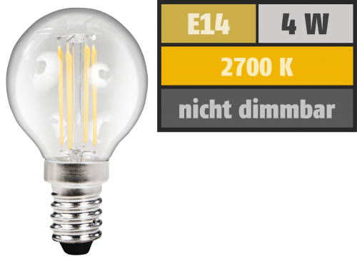 McShine LED Filament Tropfenlampe McShine &#039;&#039;Filed&#039;&#039;, E14, 4W, 380 lm, warmweiß