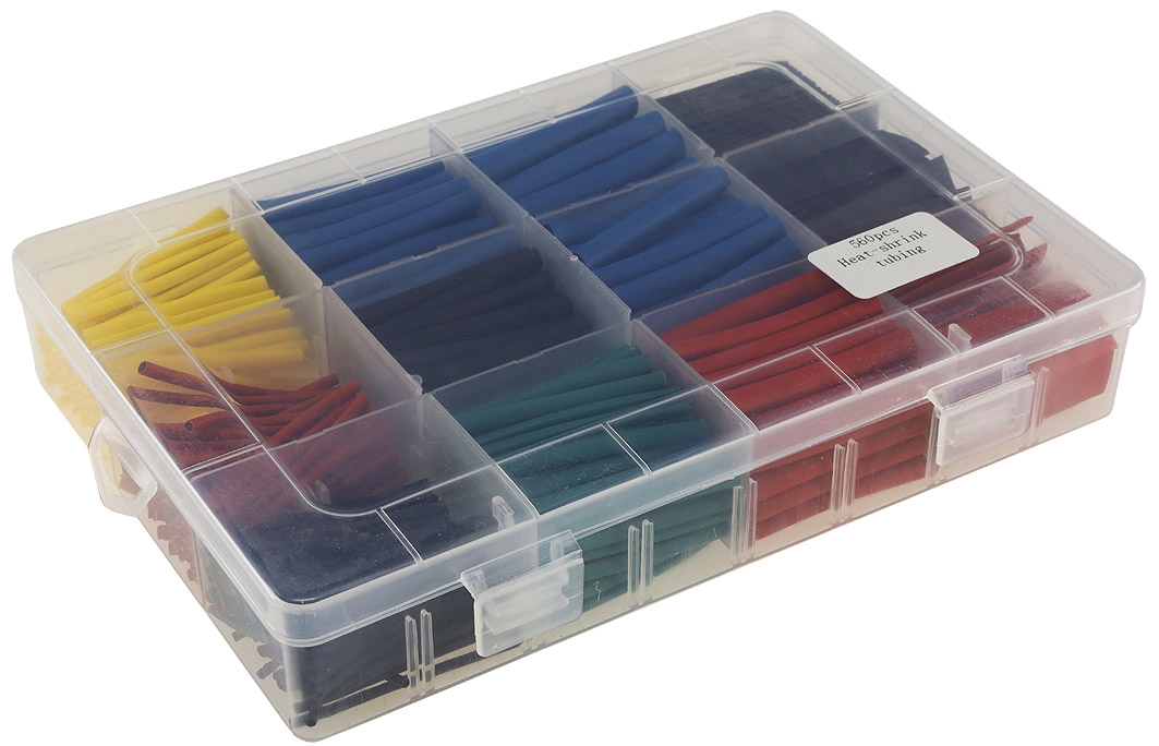560-teiliges Schrumpfschlauch Sortiment in Plastikbox Ratio 2:1 bunt 5 Farben 