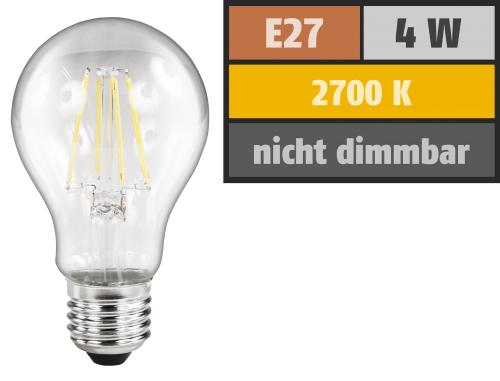 McShine LED Filament Glühlampe McShine &#039;&#039;Filed&#039;&#039;, E27, 4W, 470lm, warmweiß, klar