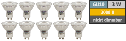McShine LED-Strahler McShine &#039;&#039;MCOB&#039;&#039; GU10, 3W, 250 lm, warmweiß, 10er-Pack