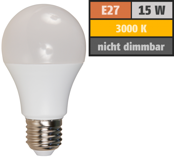 LED Glühlampe McShine, E27, 15W, 1250lm, 220°, 3000K, warmweiß, Ø60x118mm